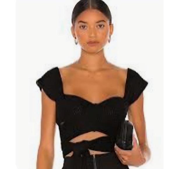 Atoir Tops - ATOIR Size 4 Revolve The Tulip Cable Knit Black Wrap Crop Top Waist Wrap Tie